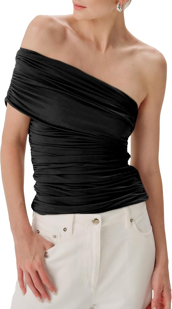 Nwt Ronny Kobo Black Ranada Ruched Convertible One Shoulder Top Size Medium